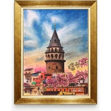 Giyense Tablo Istanbul Galata Kulesi ve Erguvan Çiçekleri Manzaralı Kanvas Tablo