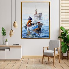 Giyense Tablo Deniz Üzerinde Balıkçı Kayığı Manzaralı Kanvas Tablo
