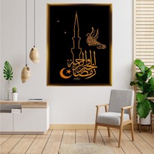 Giyense Tablo Siyah Üzerine Gold Minare Hilal ve Kuş Figürlü Hat Sanatı Kanvas Tablo