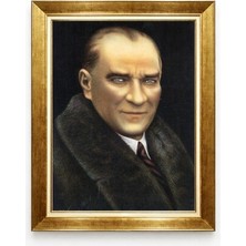 Giyense Tablo Atatürk Klasik Kürk Yakalı Portre Tablo - Lüks Ofis ve Salon Dekorasyonu
