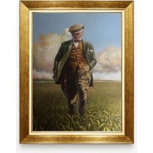 Giyense Tablo Atatürk Tablo Tarlada Yürüyen Atatürk Portresi Yağlı Boya Görünümlü Dekoratif Tablo