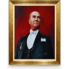 Giyense Tablo Mustafa Kemal Atatürk Kanvas Tablo - Fraklı Portre Kırmızı Arkaplan