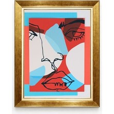 Giyense Tablo Altın Varak Çerçeveli Modern Soyut Kadın Yüzü Çizgisel Sanat Salon Tablosu