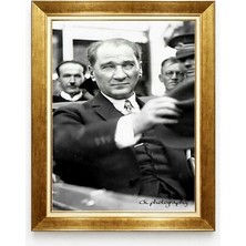 Giyense Tablo Atatürk Nostalji Serisi Siyah Beyaz Çerçeveli Tablo - Retro Atatürk Fotoğrafı Portre