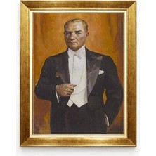 Giyense Tablo Atatürk Smokinli Klasik Kanvas Tablo Altın Rengi Çerçeveli Şık Salon ve Makam Odası Tablosu