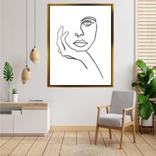 Giyense Tablo Çenesini Dayayan Kadın Yüzü Minimalist Line Art Kanvas Tablo