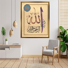 Giyense Tablo Eskitme Zemin Mor Elif ve Arapça Allah Er Rahman Er Rahim Kanvas Tablo
