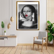 Giyense Tablo Siyah Beyaz Mona Lisa ve Kırmızı Şeker Detaylı Pop Art Kanvas Tablo