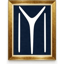  Giyense Tablo  Kayı Boyu Iyı Tamgası Lacivert Zemin Üzerine Çerçeveli Kanvas Tablo Tarihi Türk Kültürü Duvar Dekoru