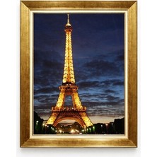  Giyense Tablo  Eyfel Kulesi Paris Manzaralı Altın Çerçeveli Kanvas Tablo
