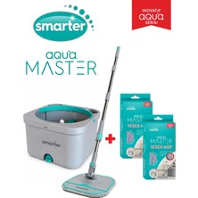 SMARTER Aqua Master Temizlik Seti + 2 Adet Yedek Mop Temiz & Kirli Suyu Ayırma Özelliği Otomatik Temizlik Seti Mop Paspas