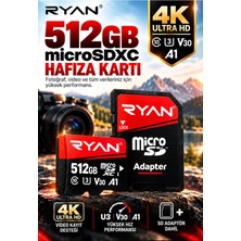 Ryan 512GB Micro Sd Hafıza Kartı U3 V30 4K Araç Kamerası Drone Telefon Retro Güvenlik Kamerası Destekli