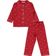 Civil Girls Kız Çocuk Kalpli Pijama Takımı | Süprem Uzun Kol | Okul Kreş ve Günlük Kullanım - Kırmızı