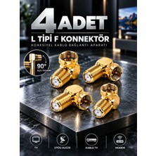 Pemberton Gold L Tipi Konnektör / 4 Adet / Fiş Çevirmeli 90 Derece Adaptör / Anten, Uydu, Cihaz Girişi Metal Vidalı Konnektör