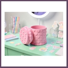 Bezos 3D Baskı Kabartma Kalp Desenli Kapaklı Kalemlik - Masaüstü Organizer - Pembe Bhs