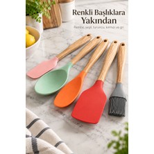 Tech Butiq Ahşap Görünümlü Saplı Spatula ve Mutfak Fırçası Seti