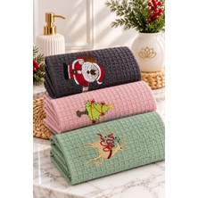 Denissly 30X50 cm Pamuklu Waffle Mutfak Havlusu Nakışlı Yılbaşı Temalı Dekoratif Kurulama Havlusu