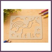 Bezos 3D Baskı Unicorn ve Gökkuşağı Çizim Şablonu - Desen Kalıbı - Bej Bhs