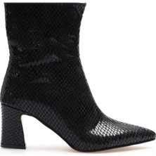 Deridün Yıldız Shoes Nadia Kadın Siyah Kroko Kalın Topuklu Kışlık Bot