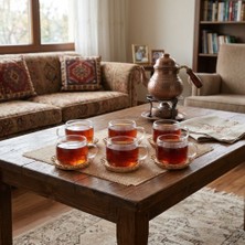 Unbranded 12 Parça El Yapımı Bambu Çay Seti – 6 Kişilik Cam Fincan & Doğal Örgü Bambu Altlık