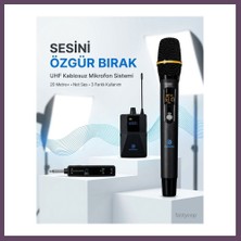 Bezos Uhf Kablosuz Mikrofon Seti El Yaka ve Boyun Mikrofonlu 6.5mm Alıcılı 3.5mm Çeviricili Profesyonel Bhs