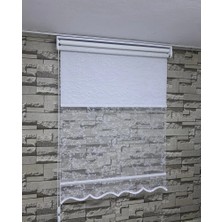 Perdeciniz Sarmaşık Küçük Gül Desenli Çiftli Sistem Tül Stor Perde Beyaz Renk (Etekli) Enxboy