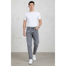 Oray Store Erkek Gri Yıkamalı Kot Pantolon Modern Kesim Rahat Kalıp Günlük Şık Denim
