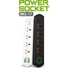 Qasul Isıya Dayanıklı Akım Korumalı 3000W Kapasiteli 10 Girişli 4 USB 2 Typ-C 4 Priz Girişli 2 Metre Kablo Uzunluklu Uzatma Gurup Priz