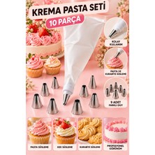 Nakkaşe 10 Parça Profesyonel Pasta Süsleme Seti – 9 Farklı Metal Duy Başlığı ve Krema Sıkma Torbası, Kek ve Kurabiye Dekorasyon Aparatı