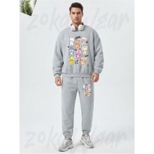 Zoka Wear Stray Kids Skzoo V3 Baskılı Gri Eşofman Takımı