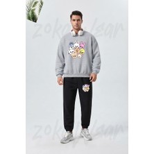 Zoka Wear Stray Kids Skzoo V7 Baskılı Gri Siyah Eşofman Takımı