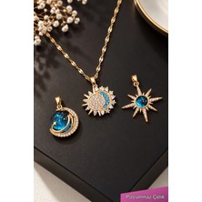 Trend Collection Değiştirilebilir Kolye Uçlu Altın Paslanmaz Çelik Kolye Seti – 3’lü Zirkon Kadın Kolye