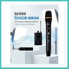 Ny Joy Uhf Kablosuz Mikrofon Seti El Yaka ve Boyun Mikrofonlu 6.5mm Alıcılı 3.5mm Çeviricili Profesyonel Nyjoybz