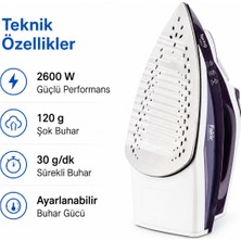 Fakir Spring Mor Buhar Ütüsü 2600 Watt Seramik Tabanlı Kablolu Ev Ütüsü