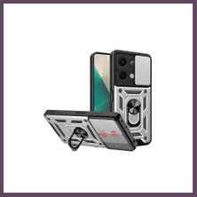 Bezos Poco X6 Kılıf Pars Lens Yüzüklü Silikon - Gümüş Bhs