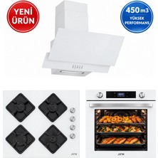 AFM Tech Uef-02  Beyaz Cam Turbo+Soğutma Dijital Dokunmatik 3'lü Ankastre Set (Fırın + Ocak + Davlumbaz)