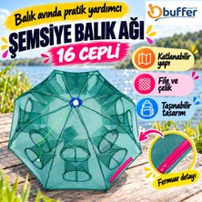 Popüler Sepet Şemsiye Balık Ağı Tutma Filesi 16 Cepli Büyük Boy Taşınabilir Serpme Balık Tuzağı