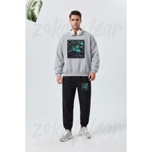 Zoka Wear Karga Bask Baskılı Gri Siyah Eşofman Takımı