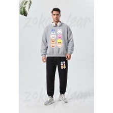 Zoka Wear Stray Kids Skzoo V4 Baskılı Gri Siyah Eşofman Takımı