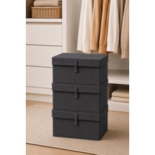 Çok Amaçlı Saklama Kutusu Düzenleyici Kapaklı Sandık Tipi Kutu Hurç Organizer 3 Lü Set (Antrasit, Mini 40X30X26 Cm)