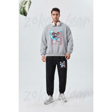 Zoka Wear Demon Slayer Akaza Ozel Tasarim V2 Baskılı Gri Siyah Eşofman Takımı