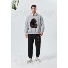 Zoka Wear The Intense Roar Of The Dark Titan Godzilla Baskılı Gri Siyah Eşofman Takımı