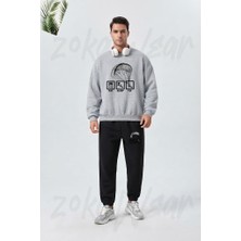 Zoka Wear Yamac Parasutu 5 Baskılı Gri Siyah Eşofman Takımı