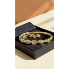 Dore Collection Marka Model Premium Çelik Ikili Kelepçe Yüzük Takı Seti