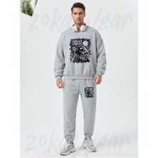 Zoka Wear Karga Tasarim Baskılı Gri Eşofman Takımı