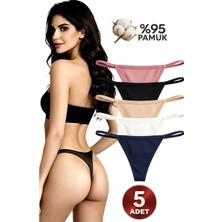 Naeema Cotton 5'li Kadın Karışık Renkli %95 Pamuk İp Külot Seti