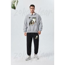 Zoka Wear Jumanji Baskili Unisex Baskılı Gri Siyah Eşofman Takımı