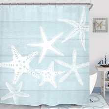 Plaj Denizyıldızı Duş Perdesi Seti 150 cm x 180 cm Deniz Köpüğü Ahşap Rustik Köy Okyanus Vintage Çiftlik Evi Pastel Polyester Su Geçirmez Kumaş Banyo Perdesi 12 Kancalı