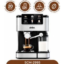 Sinbo SCM-2995 Siyah Krom Cappuccino Latte Espresso Makinesi 1350 Watt 6 Çeşit Süt Tanklı