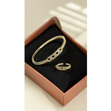 Dore Collection Marka Model Premium Çelik Ikili Kelepçe Yüzük Takı Seti